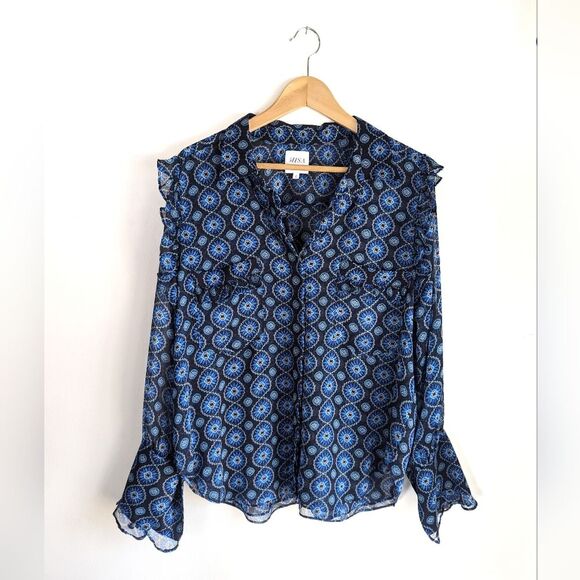 MISA Sheer Anita Blouse in Blue Valencia Tile - Picture 1 of 15
